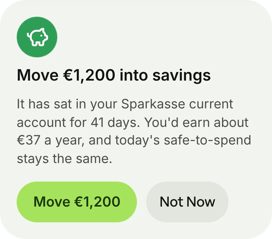 Suggestion card to move €1,200 into savings