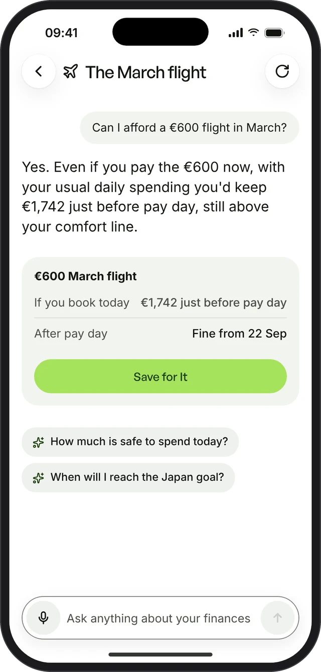 Answer about a €600 flight with an afford card
