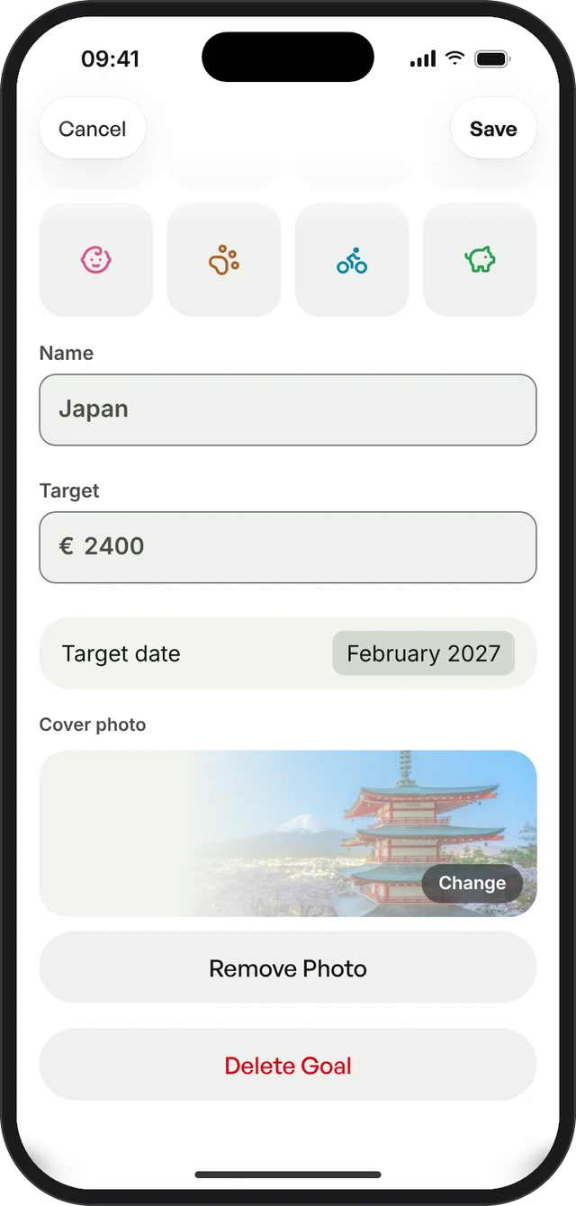 Edit goal with the cover photo preview