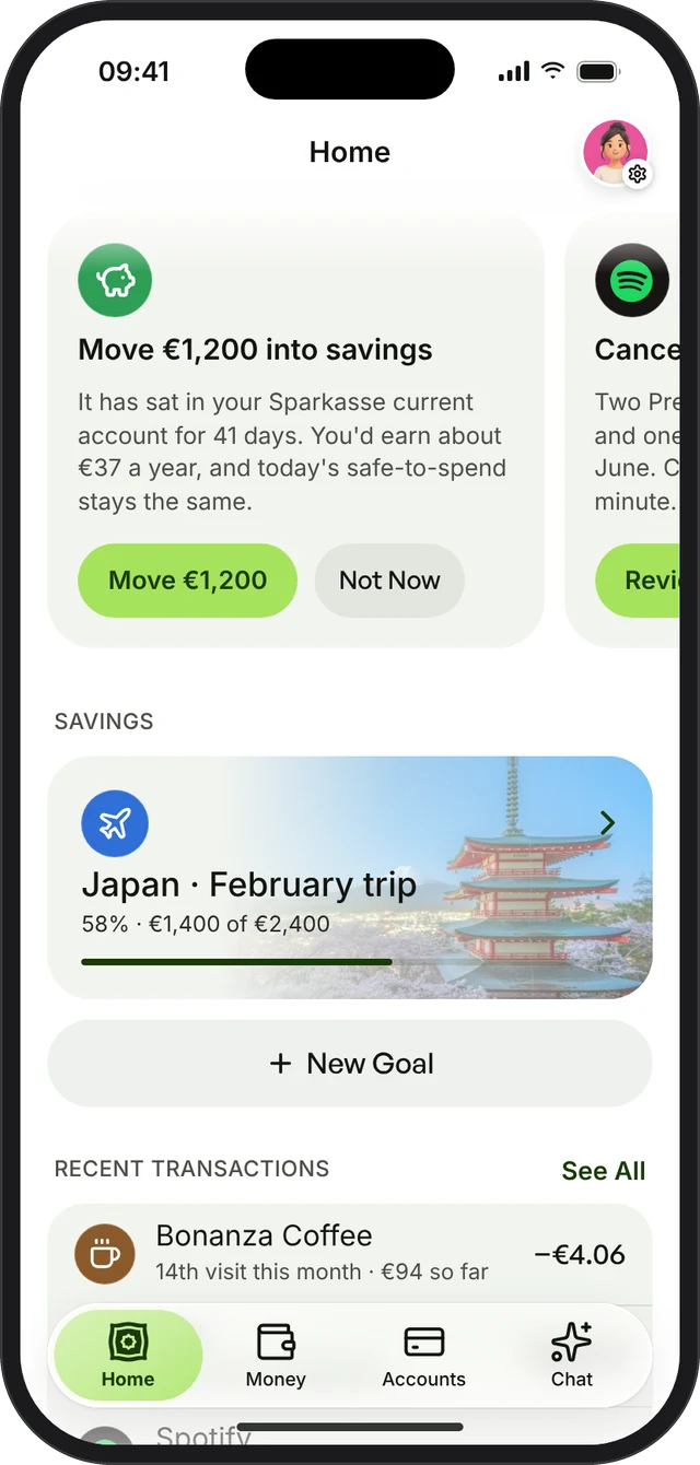 Suggestion to move €1,200 into savings