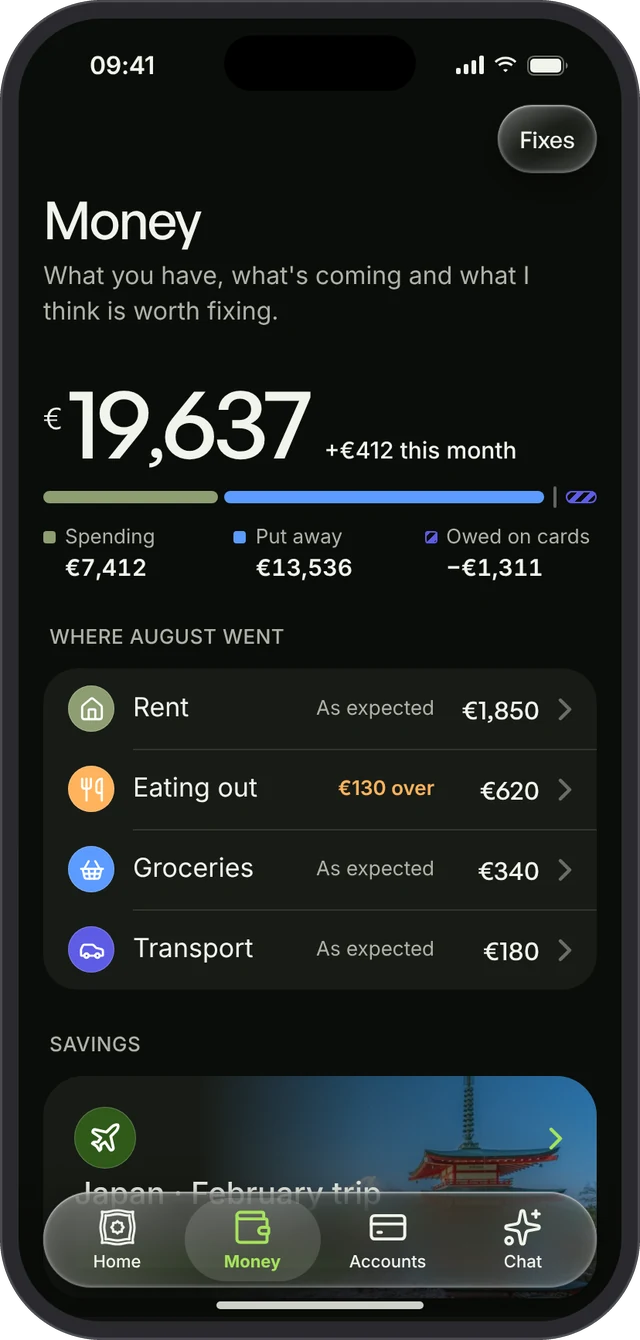 Money tab in dark mode