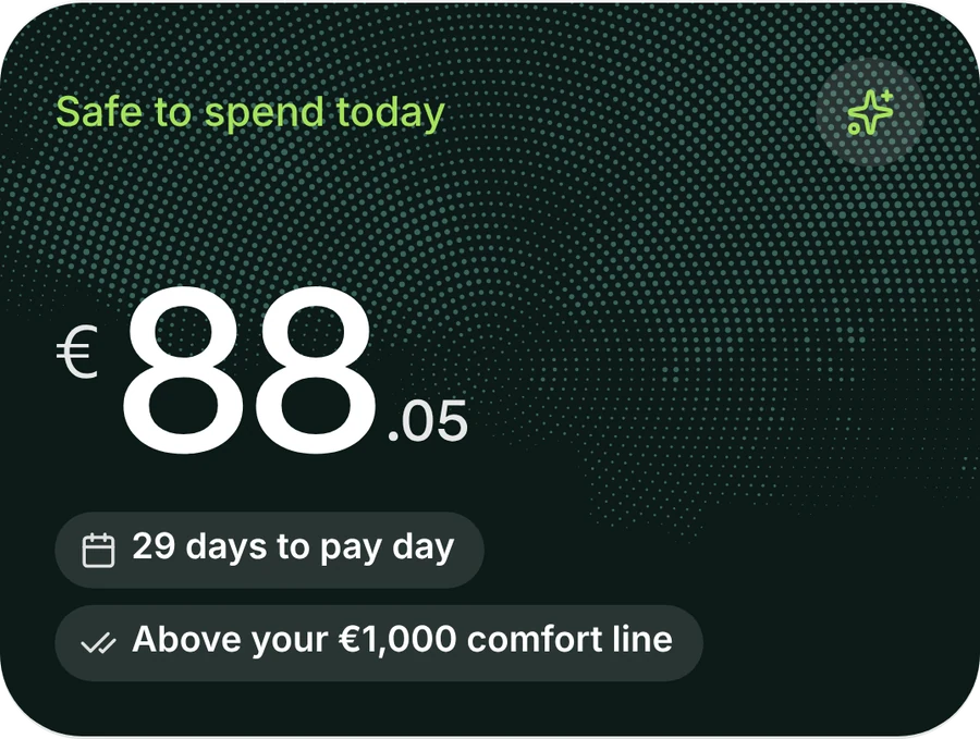 Safe to spend card showing €88.05